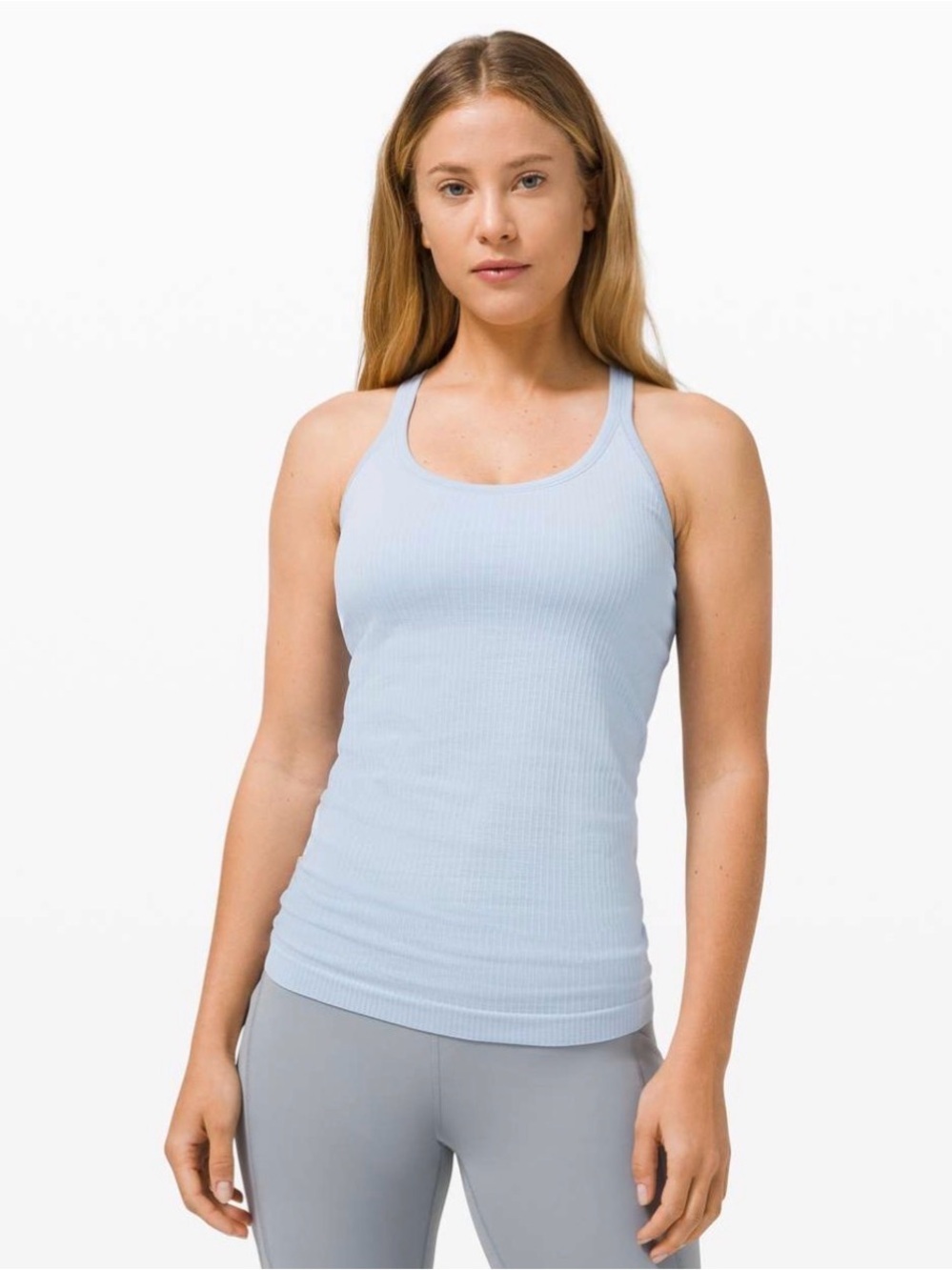 Lululemon Ebb To Street Tank Light Support B/C Cup Size 12 Blue Linen